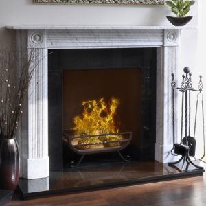 The Reeded Bullseye Mantel in White Carrara